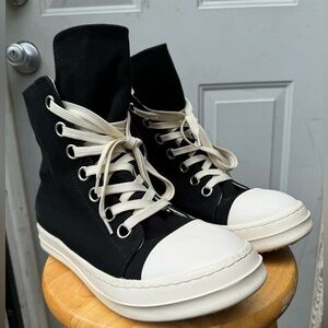 Rick Owens Black Canvas Hi Top Sneakers sz 45